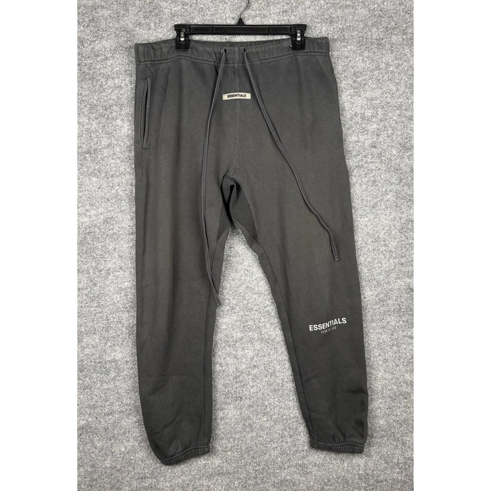 Fear of God Essentials Sweatpants Mens Large Blck Fleece Joggers Logo Pants Flaw